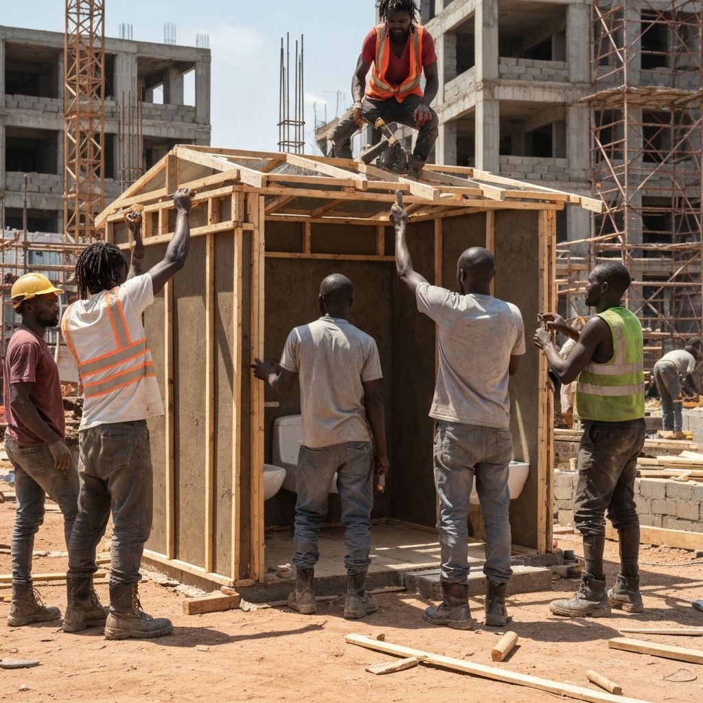 Professional toilet construction workers on site
